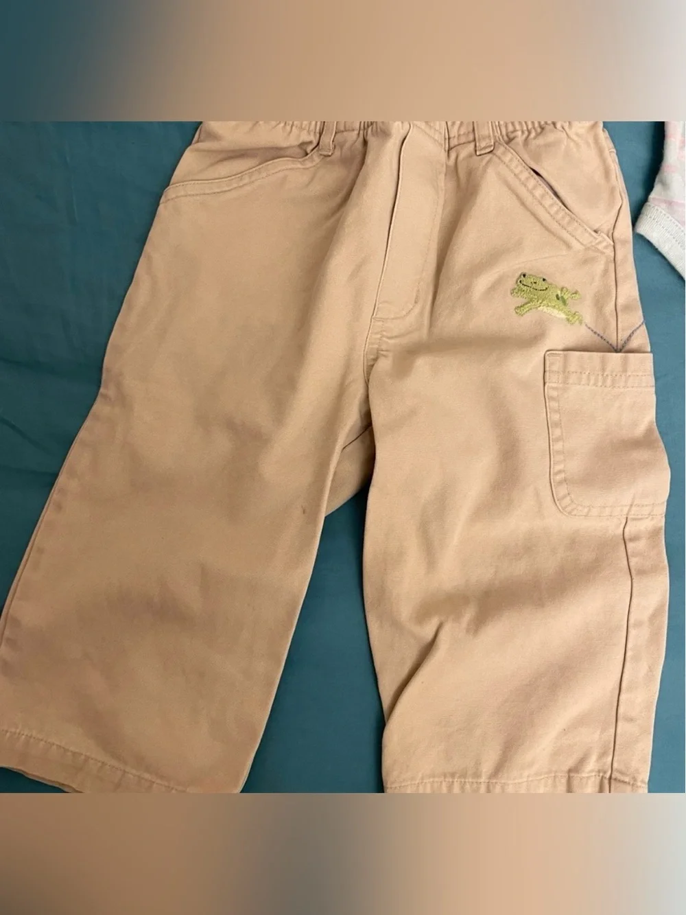 Gymboree Tan Chino Pants with Black Green Frog Embroidery 18-24 mos